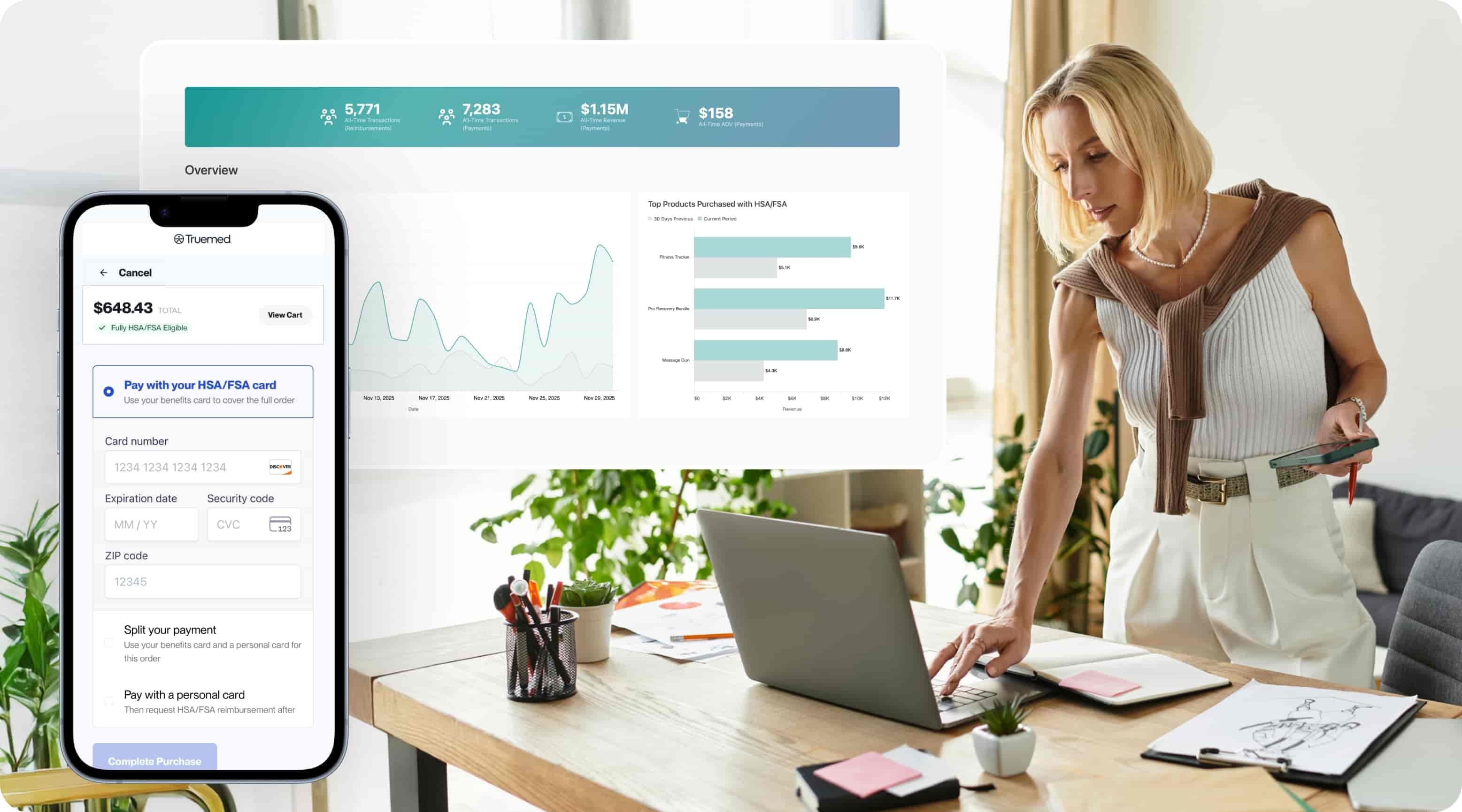 Truemed payment interface and dashboard