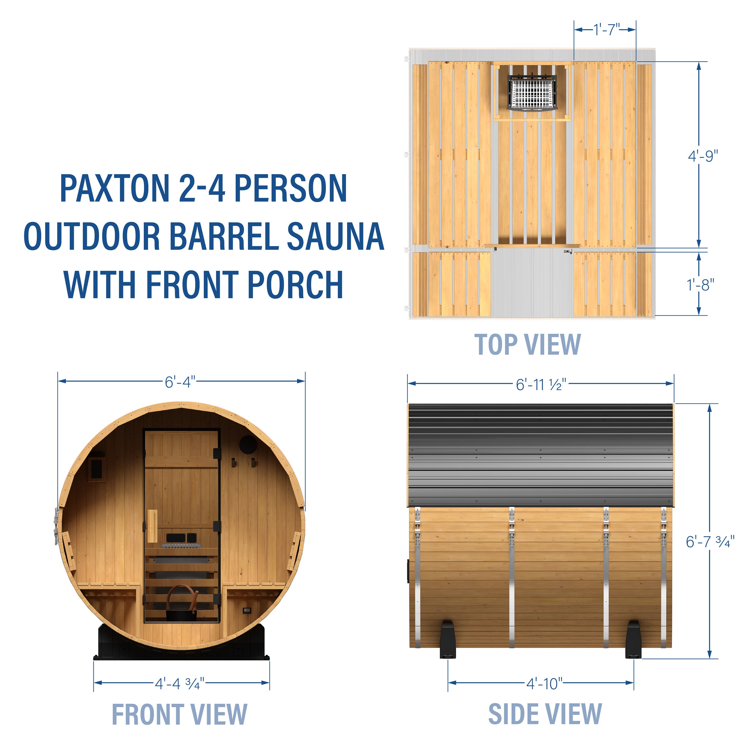 Paxton Outdoor Barrel Sauna with Porch – 2-4 Person - view 6