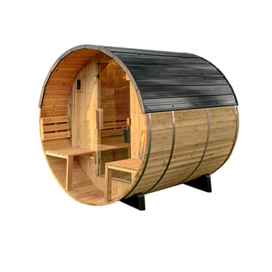 Product image for Paxton Outdoor Barrel Sauna with Porch – 2-4 Person