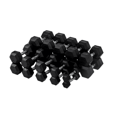 Product image for 5-50lb Dumbbell Set Rubber Hex Dumbbells