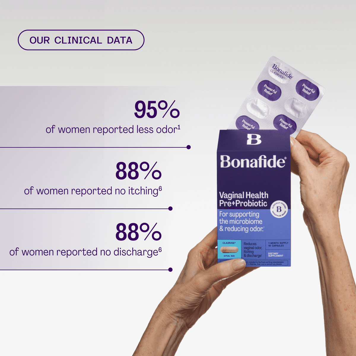 Bonafide Clairvee Vaginal Probiotic for Relief from Odor, Itching & Discharge, 1-Month Supply (15 Capsules) - view 4