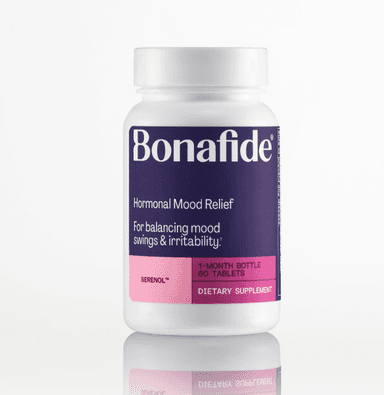 Product image for Serenol by Bonafide. Relief from Hormonal Mood Swings, Irritability, & PMS Bloating. — 1-Month Supply (60 Tablets)