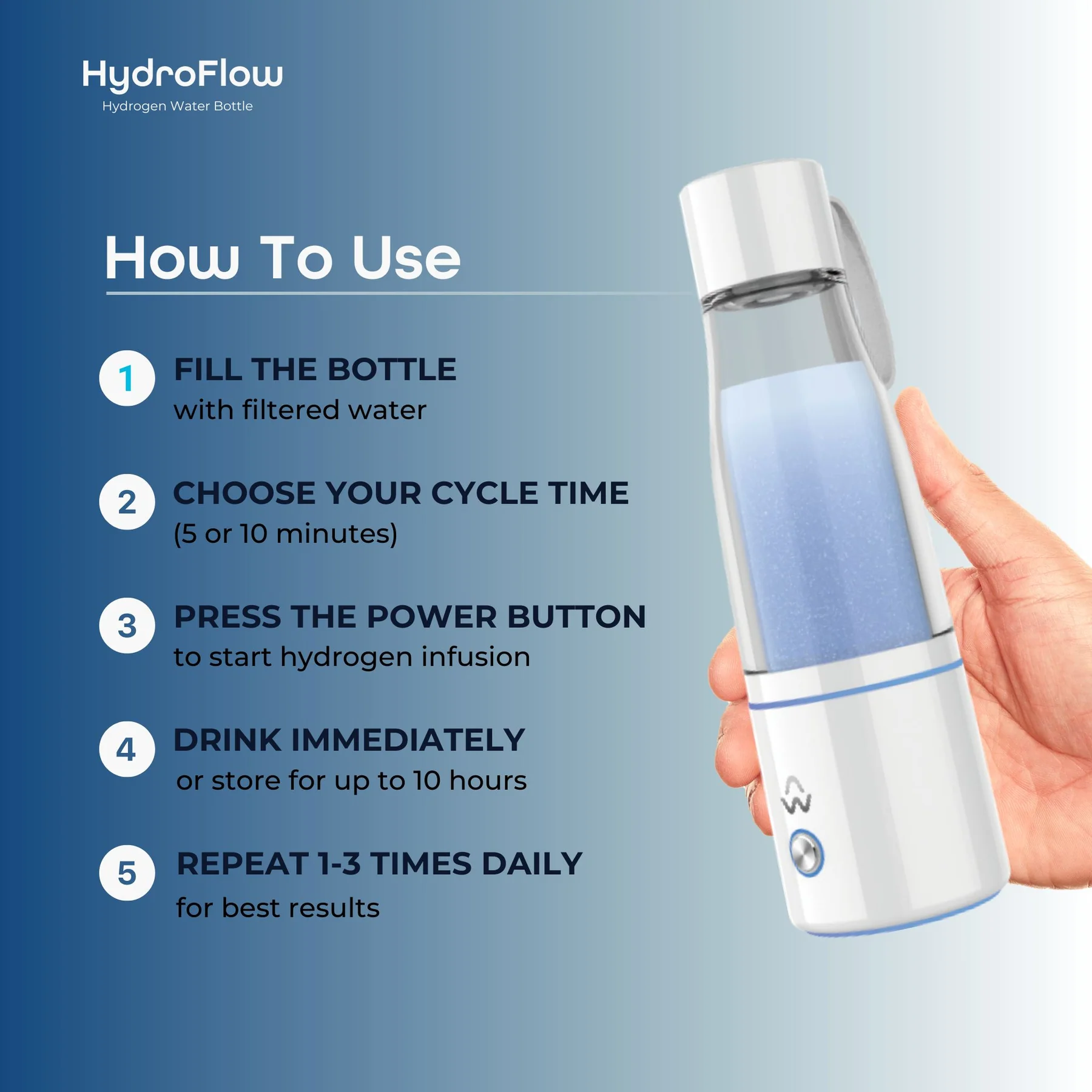 HydroFlow - Hydrogen Water Bottle - White - view 4