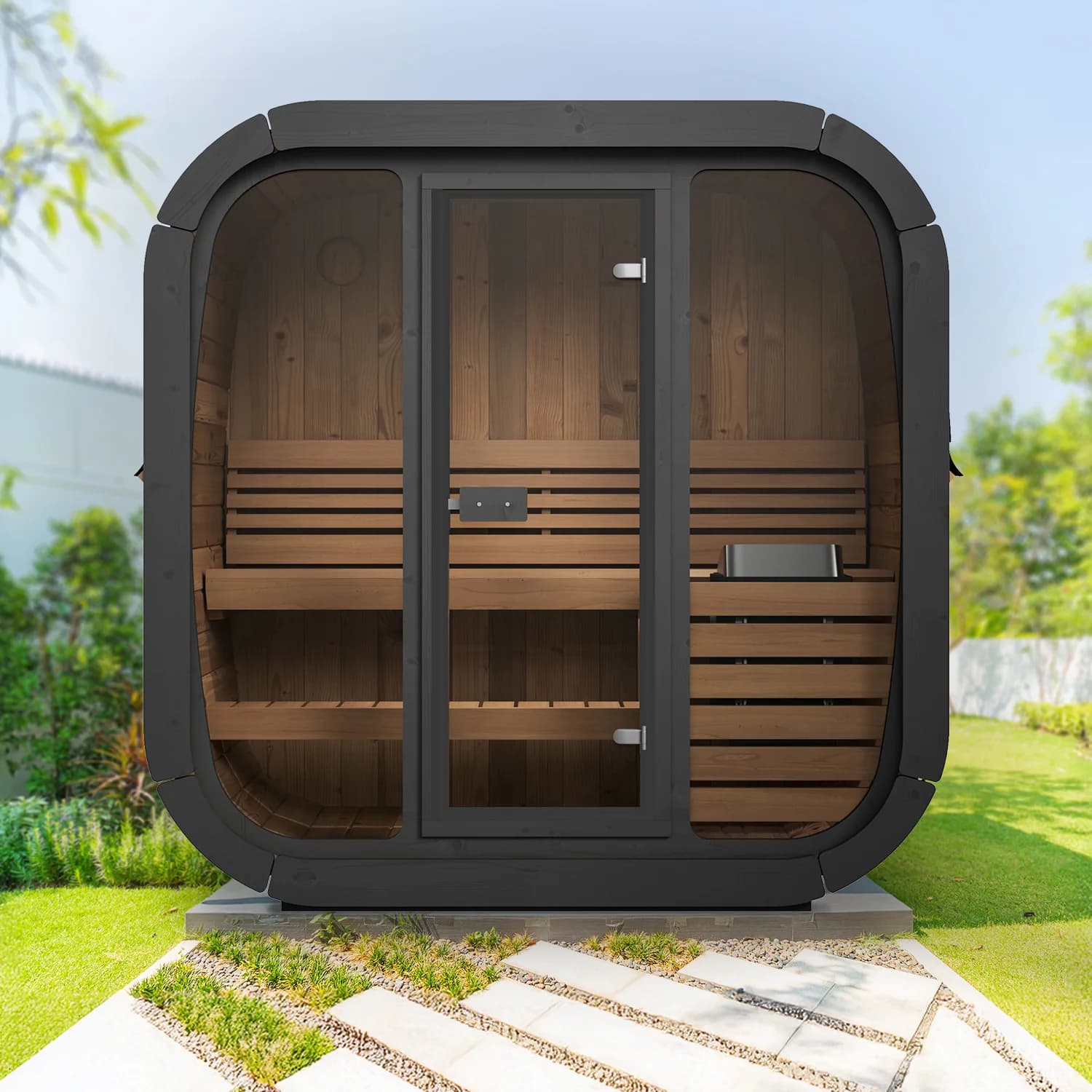 SaunaLife 3-Person Cube-Series Outdoor Home Sauna - view 2