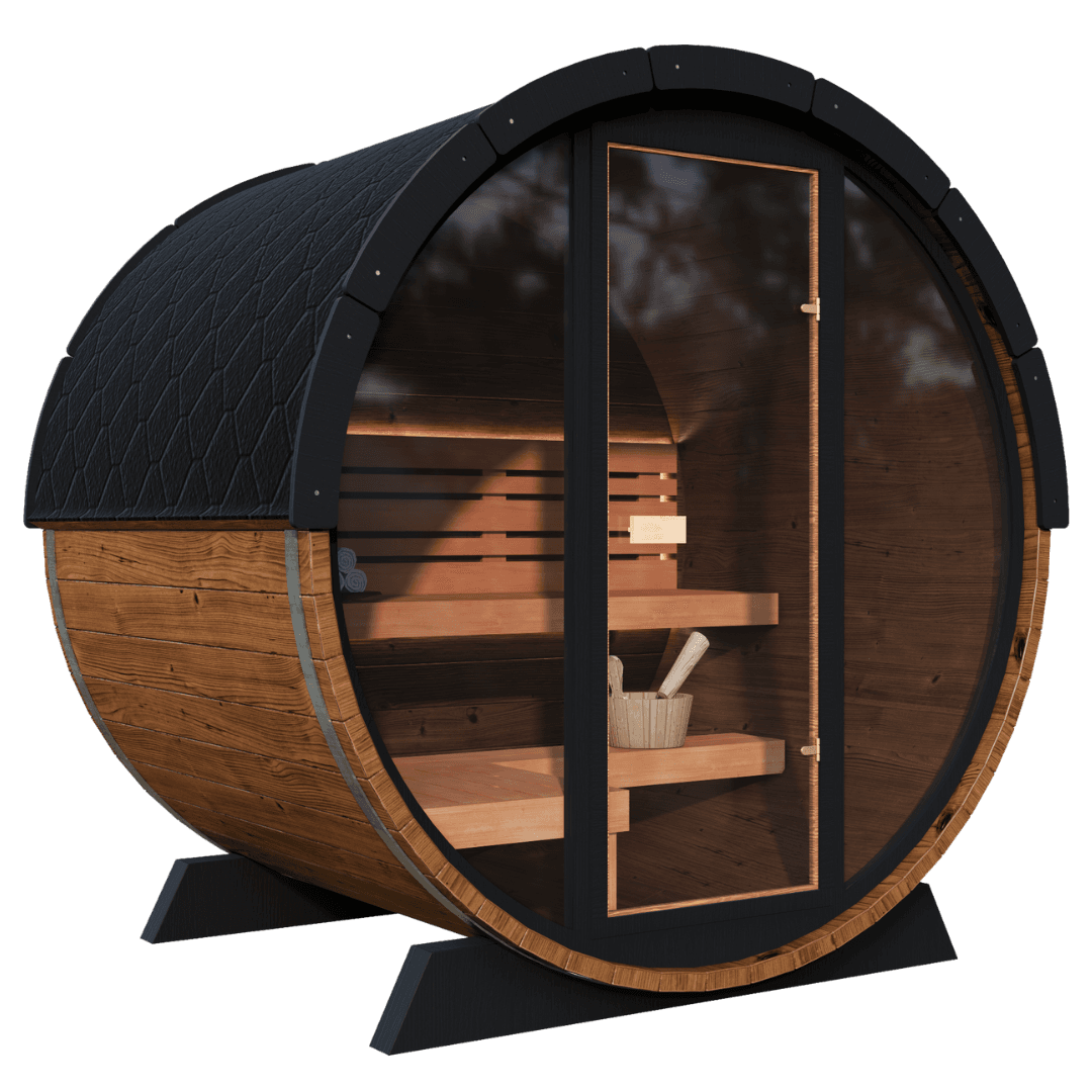 Nordic II Front Glass Traditional Outdoor Barrel Sauna - view 3